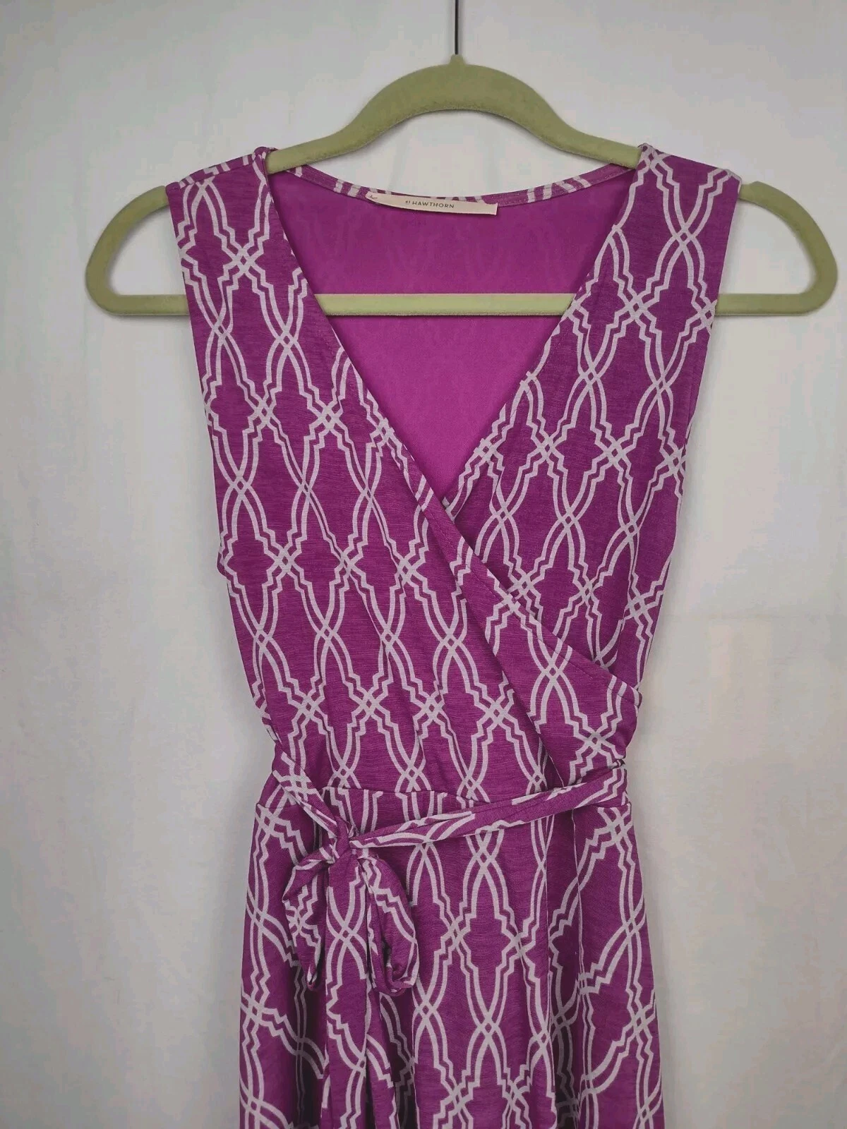 VETEMENTS Abito donna 41 biancospino avvolgente taglia small senza maniche viola e grigio geometrico