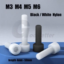 M3 M4 M5 M6 Black & White Nylon Socket Head Cap Screws Allen Key Head Bolts