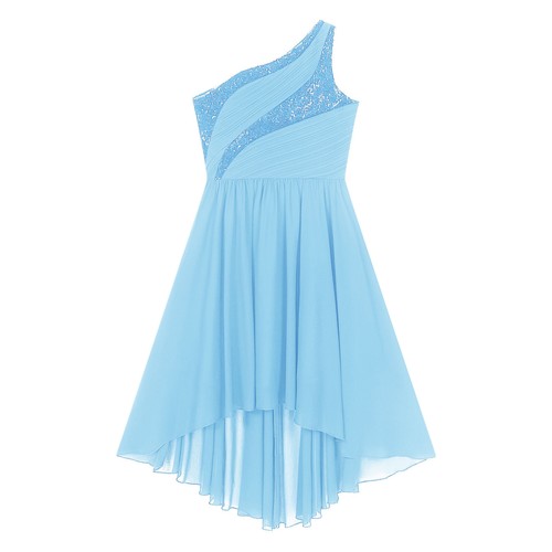 Girls One Shoulder Bridesmaid Dress Chiffon Sleeveless Long Maxi Wedding Party - Picture 67 of 110