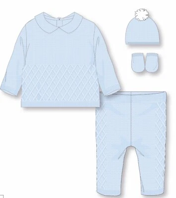 ROCKABYE BABY Baby Boys Blue Knitted 4 Piece Boxed Layette Spanish Style Outfit 0-3-6M
