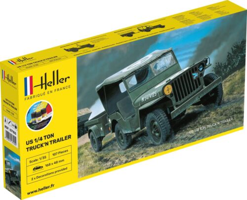 HELLER JOUSTRA Military Vehicle Starter Kit US 1/4 Tone Truck'N Trailer - Zdjęcie 1 z 5