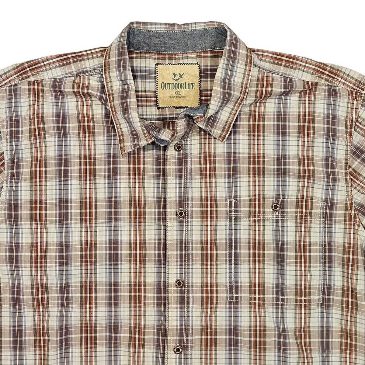 Outdoor Life Men's Short Sleeve Plaid Button Down Shirt in Browns Size 2XL  XXL | eBay