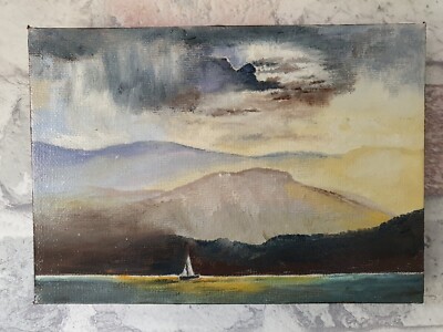 Segeln im Lake District Miniatur Original Ölgemälde 7'' × 5''