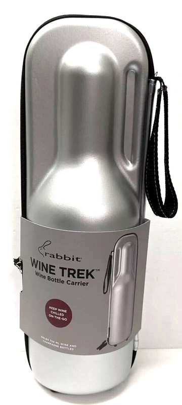 Rabbit Wine Trek Portable Wine Bottle Carrier Cooler Silver/Black New!!!