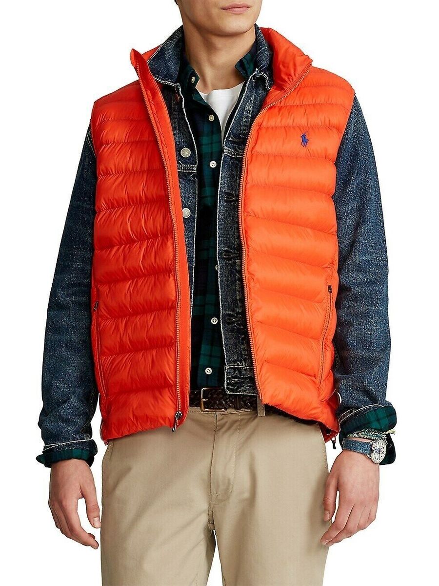 Polo Ralph Lauren Men's Big and Tall Packable Orange Puffer Polo Ralph Lauren Men's Big and Tall Packable Orange Puffer