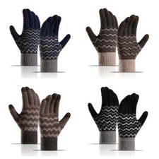 Men Striped Crochet Knitted Full Finger Glove Touch Screen Cycling Warm Gloves