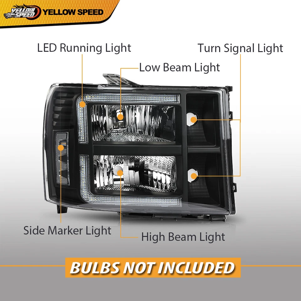 Faros LED DRL transparentes/negros aptos para GMC Sierra 1500 2500HD 3500HD 2007-2013 Foto 3 de 4