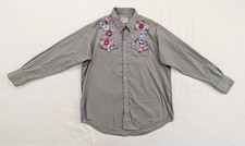 Vintage Rockmount Ranch Wear Pearl Snap Embroidered Patriotic Shirt Gray Men's L