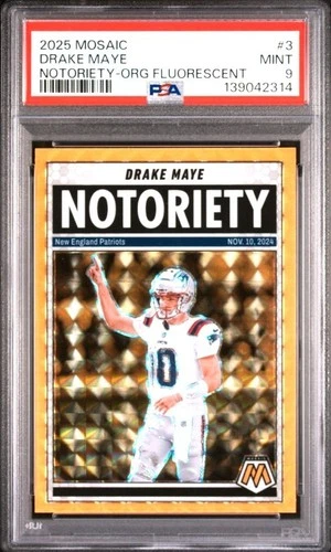 2025 PANINI MOSAIC NOTORIETY ORANGE FLUORESCENT #3 DRAKE MAYE PSA 9