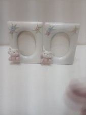 Vintage 80s - Pink Teddy Bear White Ceramic Photo Frame Baby  s First Picture