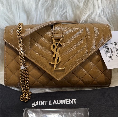 Saint Laurent YSL Small Envelope Quilted Chain Shoulder Bag - “Old Oil Color”