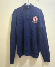 Polo by Ralph Lauren Men's Blue Cotton Cable Knit 1/2 Zip Mock Neck Logo M
