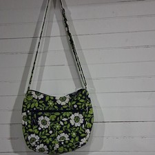 Vera Bradley Navy Green White Floral Crossbody Bag Zip Closure Adjustable Strap