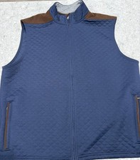 Cremieux Men's Full Zip Quilted Vest Zipped Pockets Blue/Brown-XL