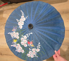 Vintage Asian Style Hand Painted Fabric Parasol Umbrella Floral Butterfly Decor