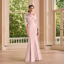 Pink Mother of the Bride Dresses 3/4 Sleeves Mermaid Guest Gowns Long Flower