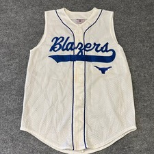 Teamwork,Jersey,Mens,L White Blue Blazers Sleeveless Baseball USA Made Stain