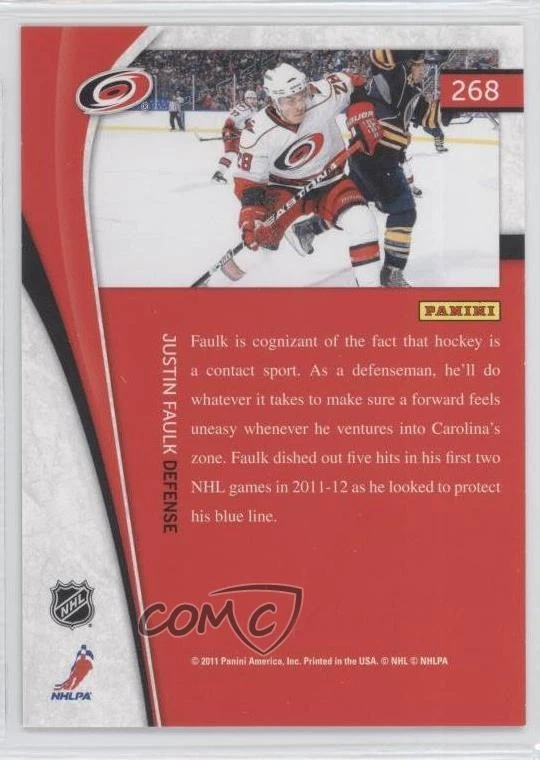 2011-12 Pinnacle Rookie Ice Breakers Justin Faulk #268 Rookie RC - Image 2 of 2