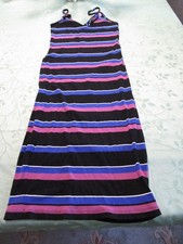 EXPRESS PINK/BLACK/BLUE STRIPED knit form fitting fabric MIDI DRESS M