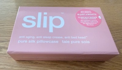 Original SLIP REINE SEIDE KISSENBEZUG NEU IM KARTON rosa grau Queen Size mit Reißverschluss kostet £110 