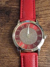 ​Croton Manhattan Wristwatch Gold Tone Red Band Roman Numeral Dial New
