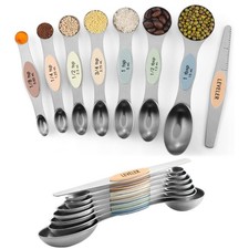 ChefAide Pack of 8 Stainless Steel Magnetic Measuring Spoons Set, Dual Sided,...