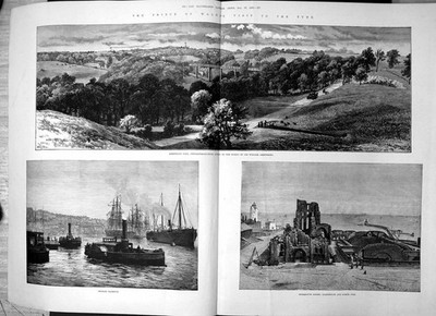 Antiker Druck Prince Wales Visit Tyne Shields Hafen Tynemouth Priory 1884