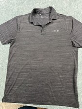 Under Armour Men's HeatGear Performance Loose Fit Striped Golf Polo Shirt Gray M