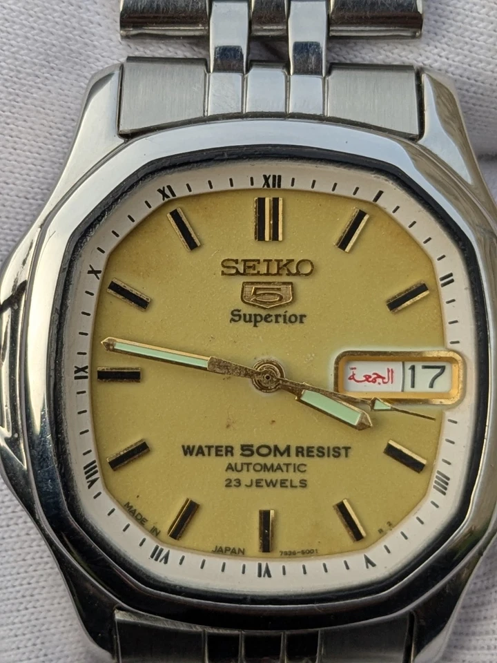 Rare Seiko 5 Superior 7s36-5000  Yellow Redium Dial Automatic Watch Men Jp - Image 2 of 4