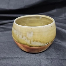 Art Pottery Signed Bowl Planter Green Brown