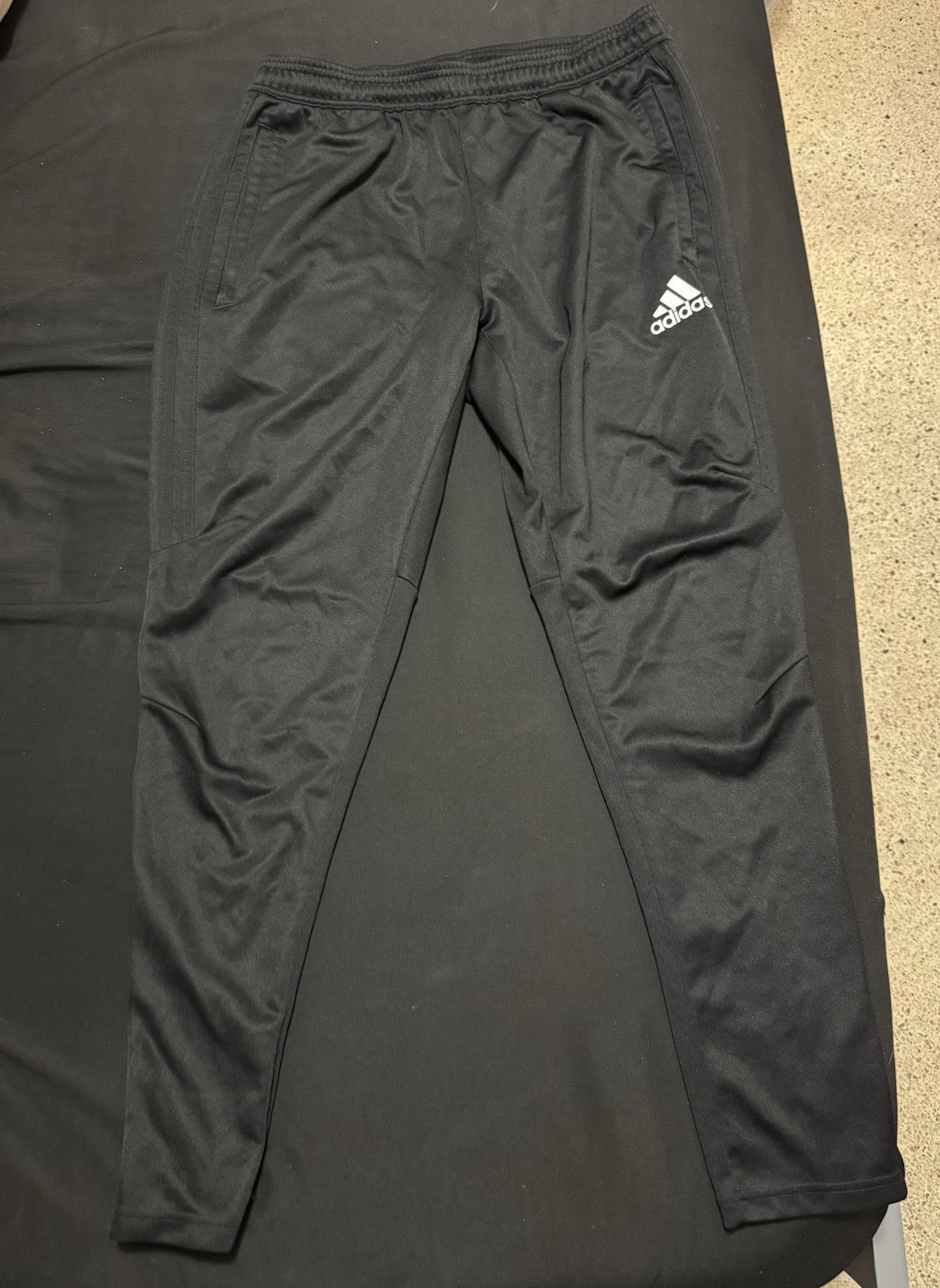 adidas Men's Black Track Pants L Tapered Drawstring Pockets Logo