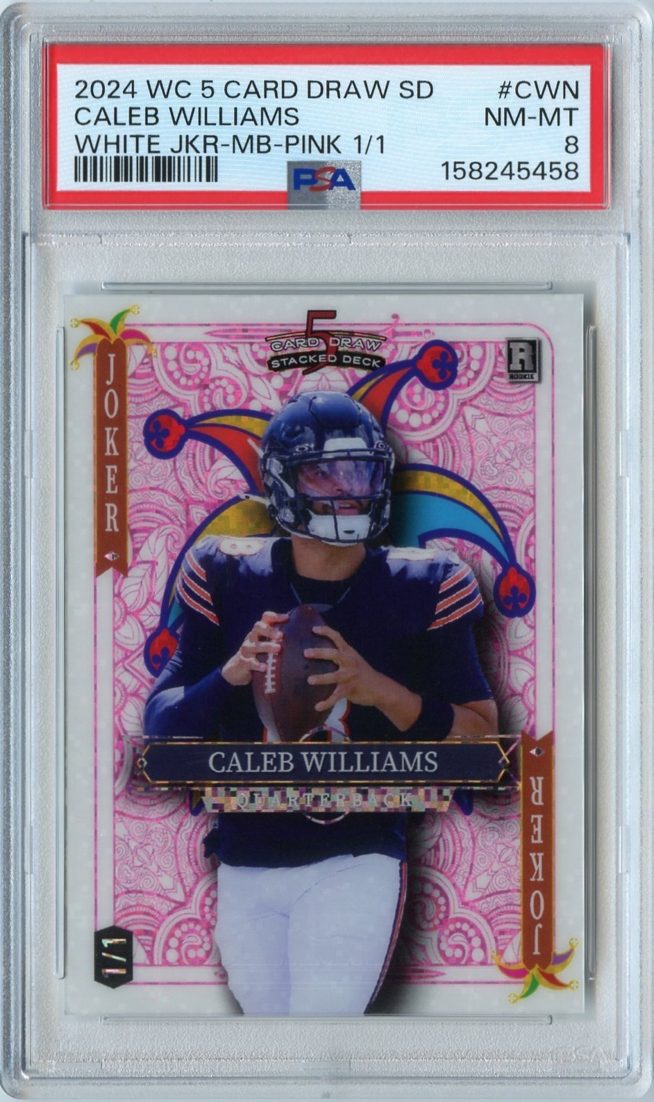 CALEB WILLIAMS 2024 WILD CARD WHITE JOKER PINK SPARKLE ROOKIE RC #'D 1/1 PSA 8