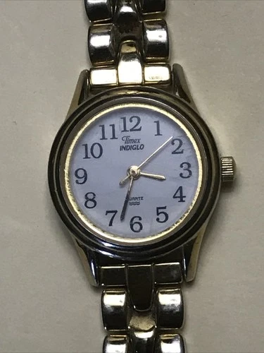 Vintage Timex Indiglo Watch Womens Gold Tone Stainless Steel Water Resistance