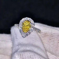 2.00Ct Pear Cut Yellow Lab-Created Citrine Engagement Ring 14K White Gold Plated
