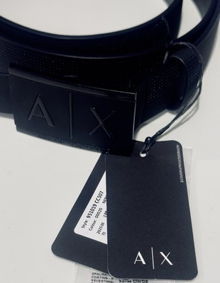 New Armani Exchange AX Mens  logo Plaque  buckle leather belt