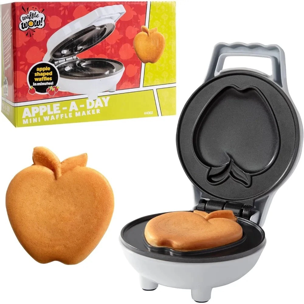 Mini Apple Waffle Maker Breakfast Fun for Kids, Adults w Individual 4 Inch