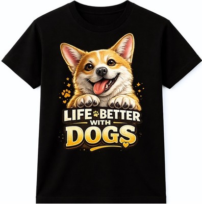 Hundeliebhaber T-Shirt Life Is Better With Dogs Corgi Grafik süß lächelnd Zitat T-Shirt