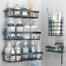 5-Pack Rustproof Stainless Steel Shower Caddy with Adhesive Wall Storage Baskets