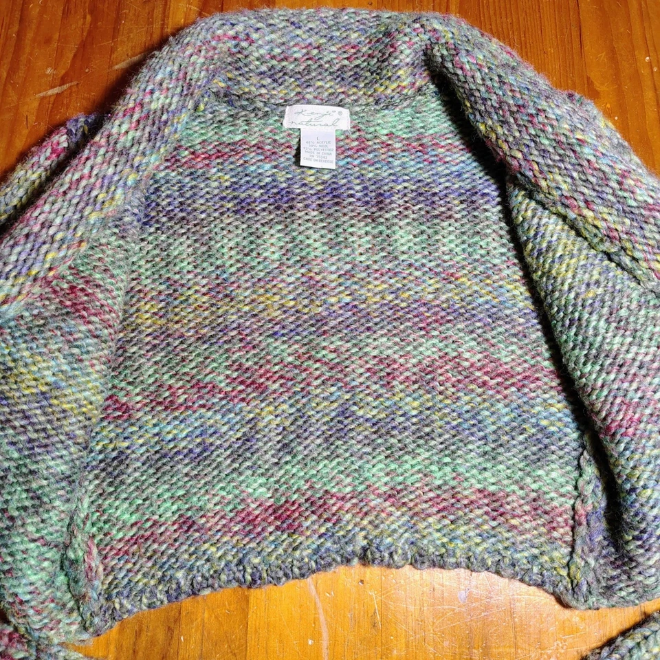 Cárdigan corto tejido natural Kenji colorido frente abierto suéter para mujer grande Foto 4 de 4