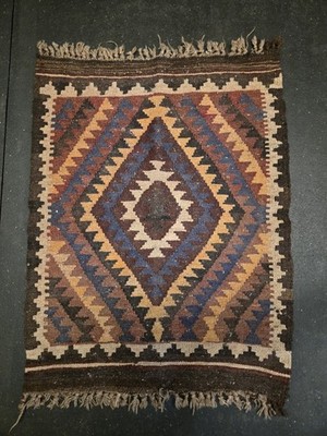 Vintage Traditional Handmade Turkish Diamond Wool Kilim 32 By 23.5