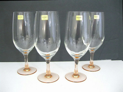 Cristal D Arques LUMINARC  'Rose' Pink Stem Iced Tea 8.25'' Glasses 16 oz NIB