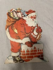 1950s Santa Claus Cardboard Sign 9.5" Die Cut Easel Christmas Display Vintage