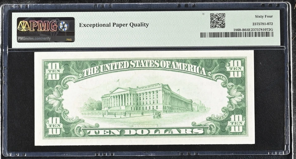 1929 $10 New York Federal Reserve Banknote FR.1860-B --- PMG 64 EPQ Choice Unc - Image 2 of 3