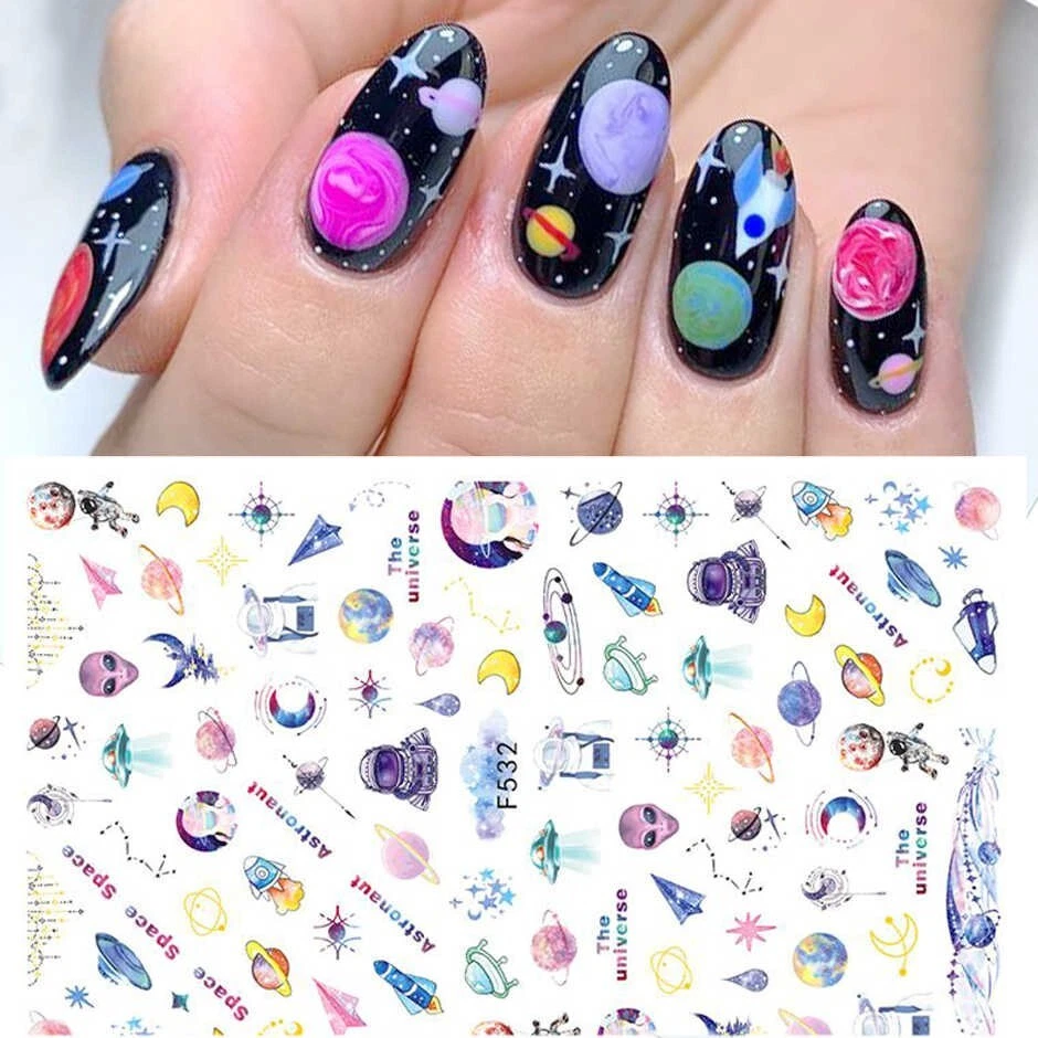Nail Art Stickers Space Planets Moon UFOs Alien Astronaut Rockets Moon Stars 532