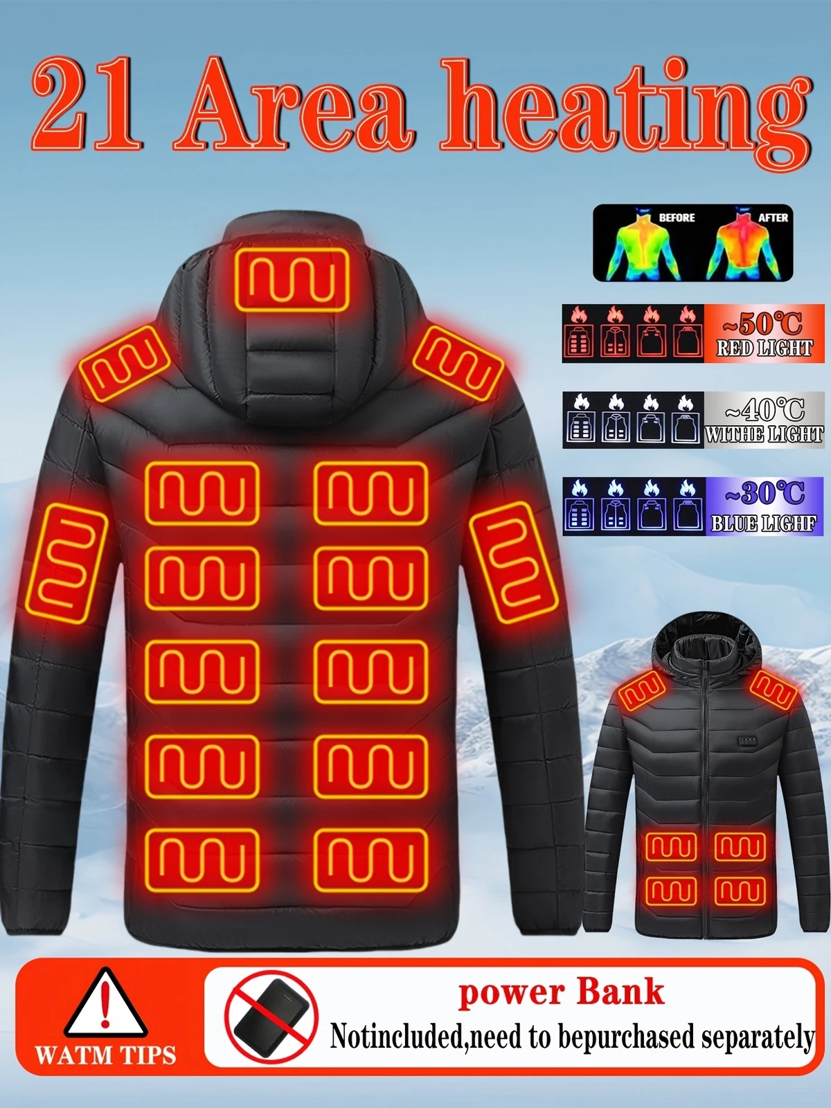 21 Areas Men Heated Jacket USB Electric Heating Vest Winter Outdoor Warm Coat
Opens in a new window