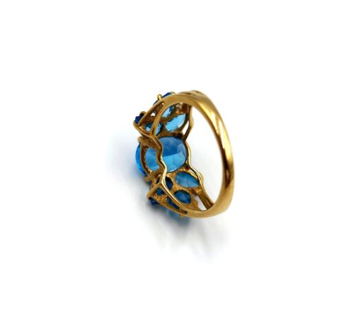 14k Yellow Gold Michael Anthony Oval Blue Topaz Cocktail Ring Size 6 - Picture 4 of 10