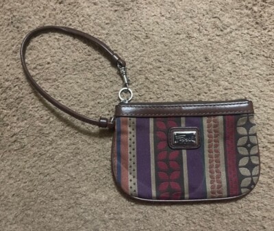 Fossil Coin Purse Key Ring Wristlet Zipper Leather Canvas Boho