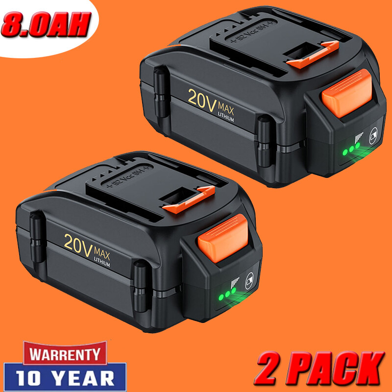 2 Pack WORX WA3525 20V Max 8.0Ah Lithium Battery for Power Tools WA3520 Replacement