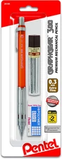 Pentel Arts Graphgear 300 Mechanical Pencil, (0.3Mm) Extra-Fine Line, Orange Bar