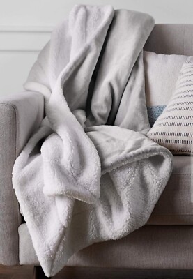 Amazon basic  Micromink sherpa blanket Super soft Grey King NEW